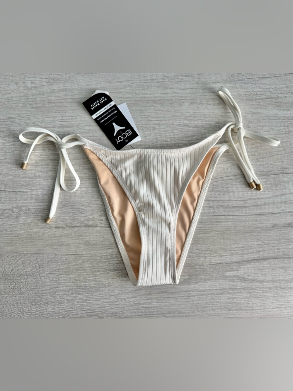 COTTON ON Women's Coconut Milk Ribbed Side-Tie Cheeky Bikini Bottoms Size XS